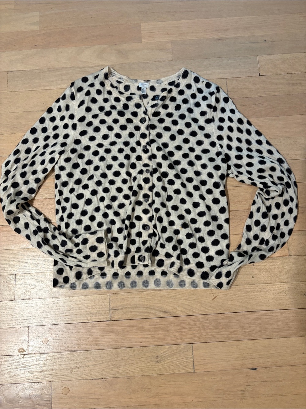 Polka Dot Crewneck Cardigan - Cream and Black
